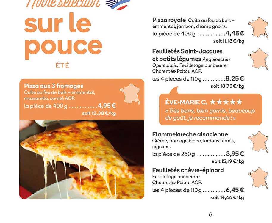 pizza royale, feuilletés saint-jacques et petits légumes, flammekueche alsacienne, feuilletés chèvre-épinard