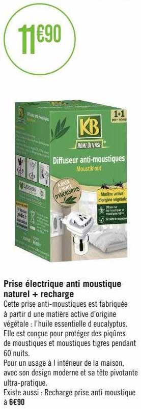 prise électrique anti moustique naturel + recharge kb
