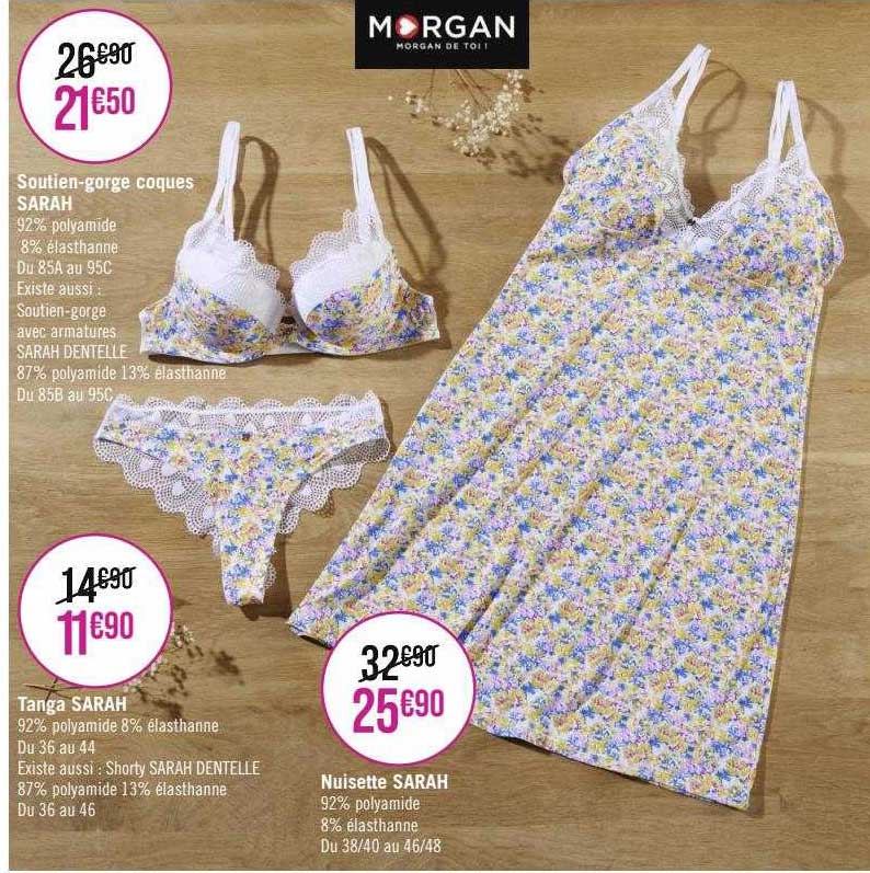 soutien-gorge coques sarah, tanga sarah, nuisette sarah morgan