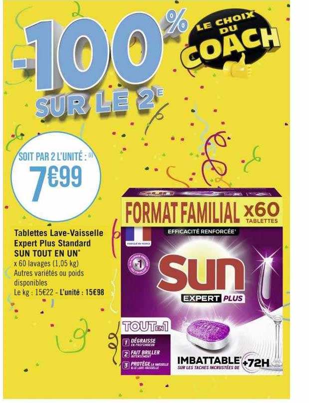 tablettes lave-vaisselle expert plus standard sun tout en un