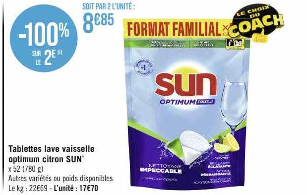 tablettes lave vaisselle optimum citron sun