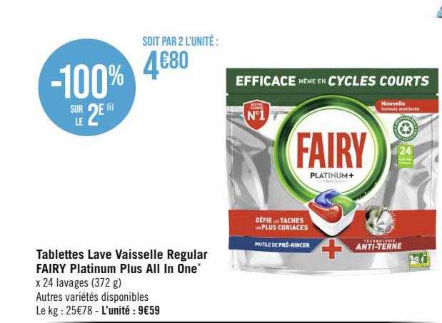 Tablettes Lave Vaisselle Regular Fairy Platinum Plus All In One