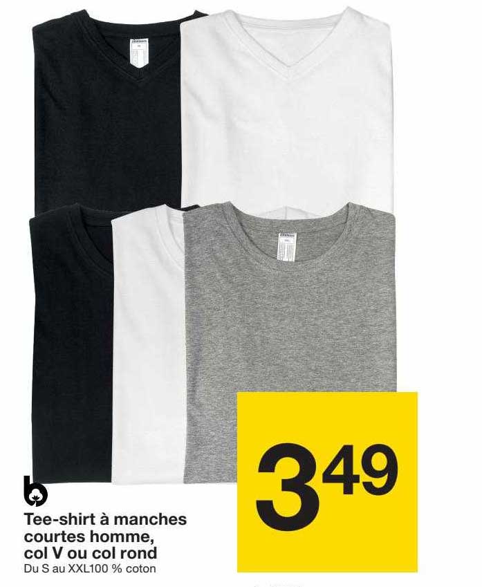 Tee-shirt à Manches Courtes Homme, Col V Ou Col Rond