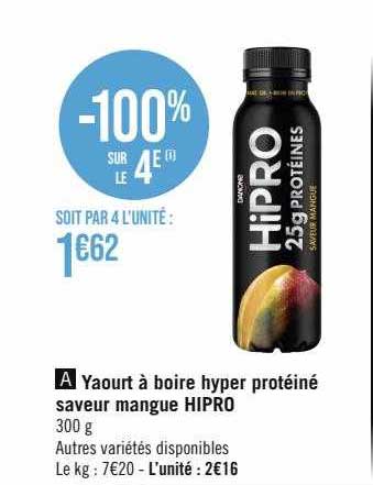 yaourt à boire hyper protéiné saveur mangue hipro