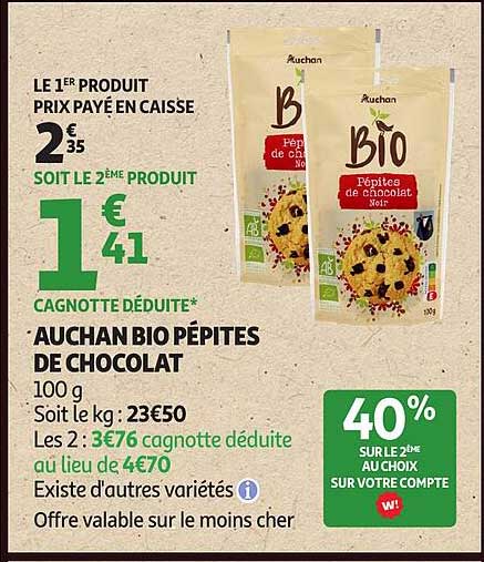Auchan Bio Pépites de chocolat