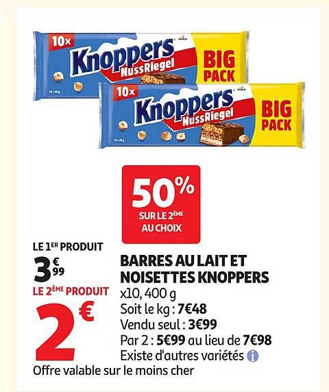 Barres au lait et noisettes Knoppers