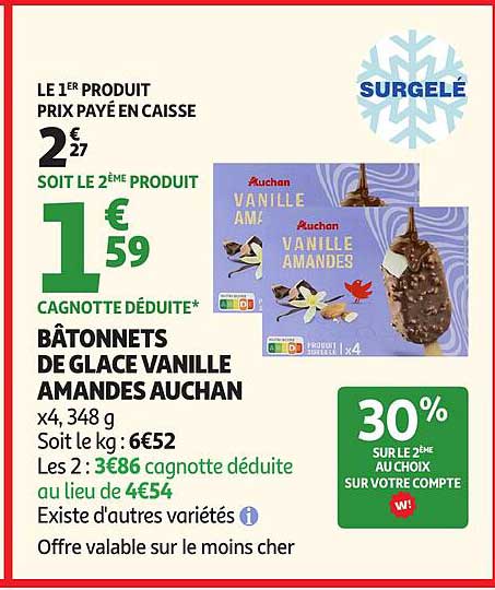 BÂTONNETS DE GLACE VANILLE AMANDES AUCHAN