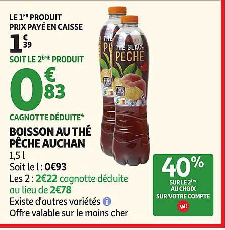 Boisson au thé pêche Auchan