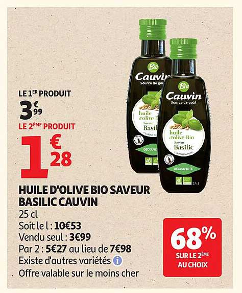 Cauvin Huile d'olive bio saveur basilic
