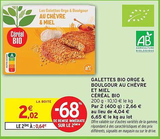 Céréal BIO Galettes bio orge & boulgour au chèvre et miel