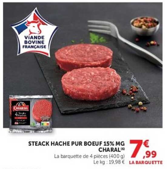 CHARAL Steak haché pur boeuf 15% MG