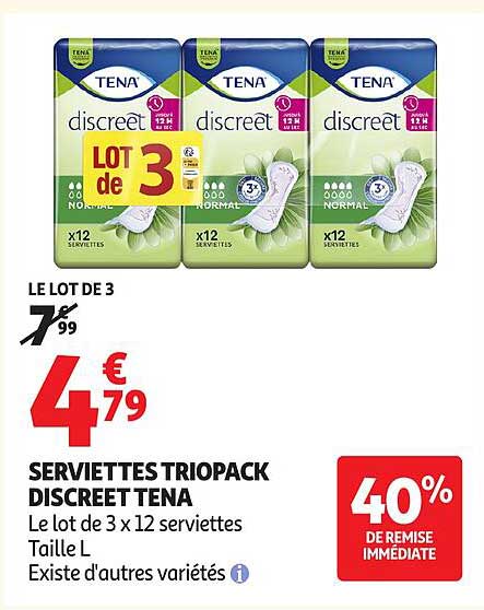 DISCREET TENA SERVIETTES TRIOPACK