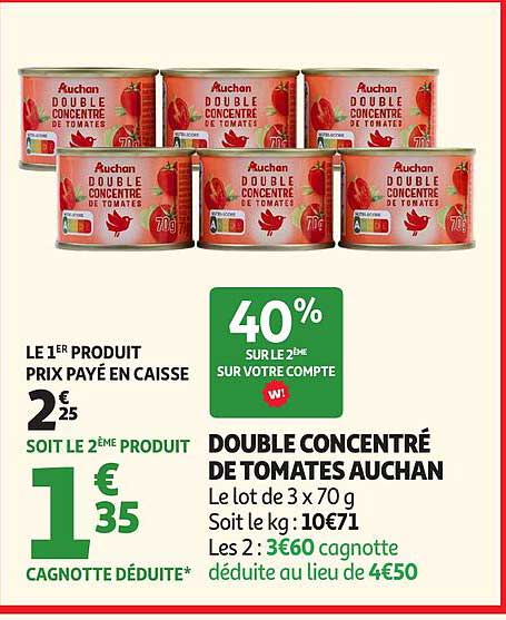 Double concentré de tomates Auchan
