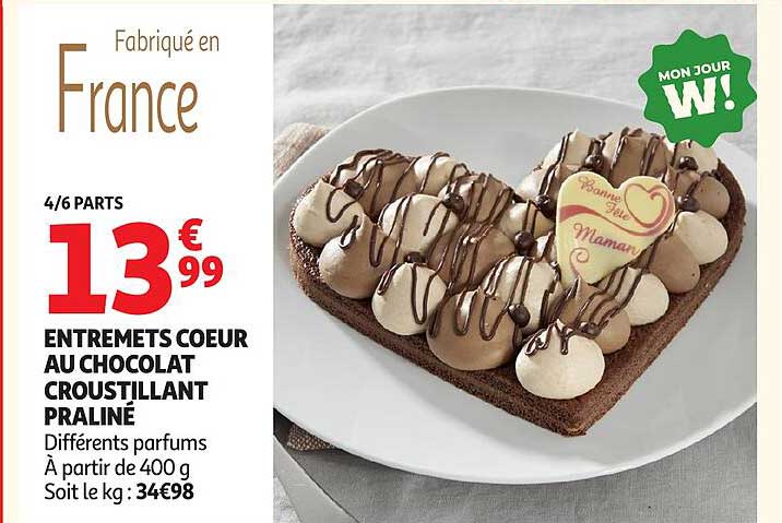 ENTREMETS COEUR AU CHOCOLAT CROUSTILLANT PRALINÉ