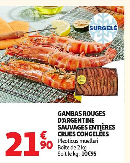 GAMBAS ROUGES D'ARGENTINE SAUVAGES ENTIÈRES CRUES CONGELÉES