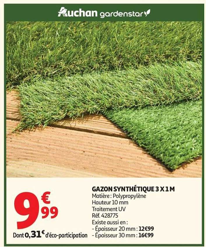 Gazon synthétique 3 x 1 m