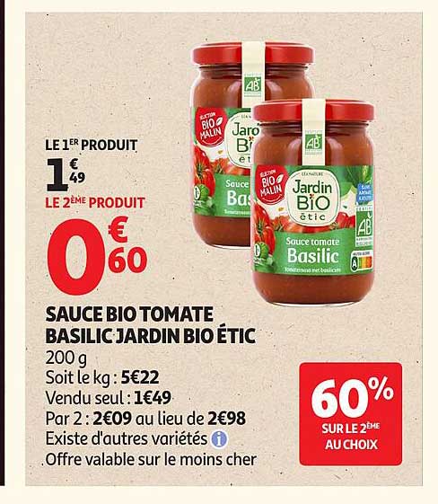 Jardin Bio Étic Sauce Bio Tomate Basilic