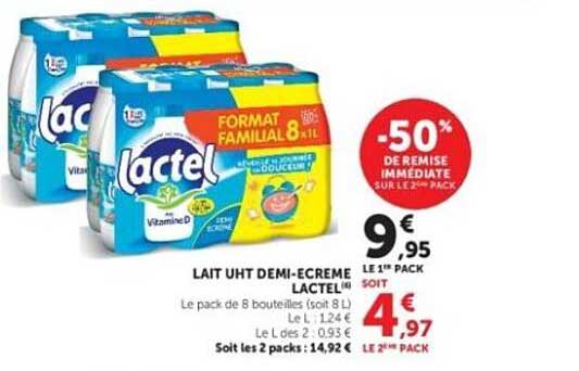 Lactel Lait UHT demi-ecrème