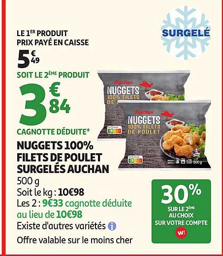 NUGGETS 100% FILETS DE POULET SURGELÉS AUCHAN