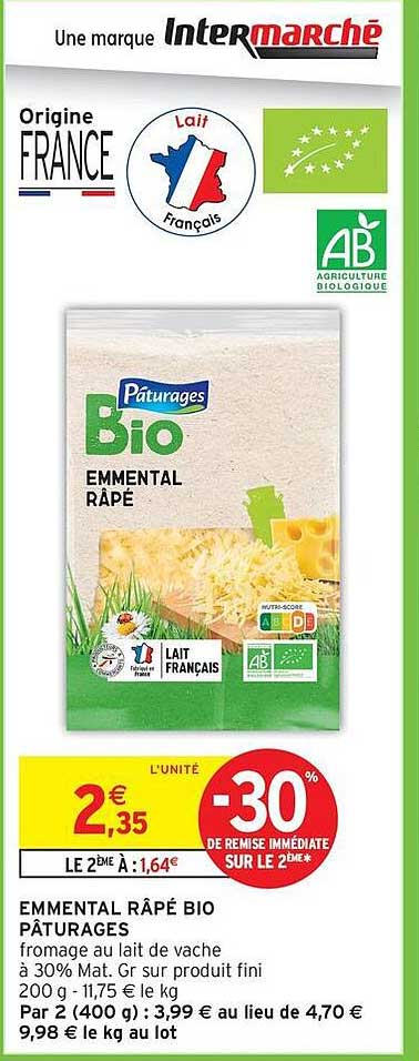 Pâturages Bio Emmental râpé
