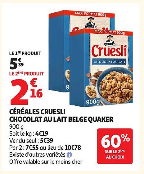 Quaker Cruesli Chocolat au lait belge