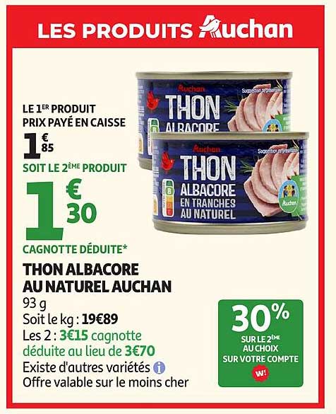 Thon albacore au naturel Auchan