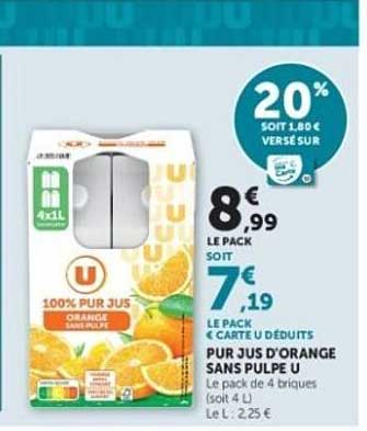 U Pur Jus d'Orange Sans Pulpe