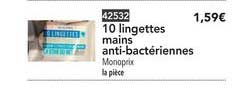10 lingettes mains anti bactériennes