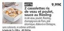2 cassolettes ris de veau et poulet sauce au riesling