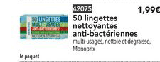 50 lingettes nettoyantes anti bactériennes