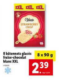 8 Bâtonnets Glacés Fraise Chocolat Blanc Xxl