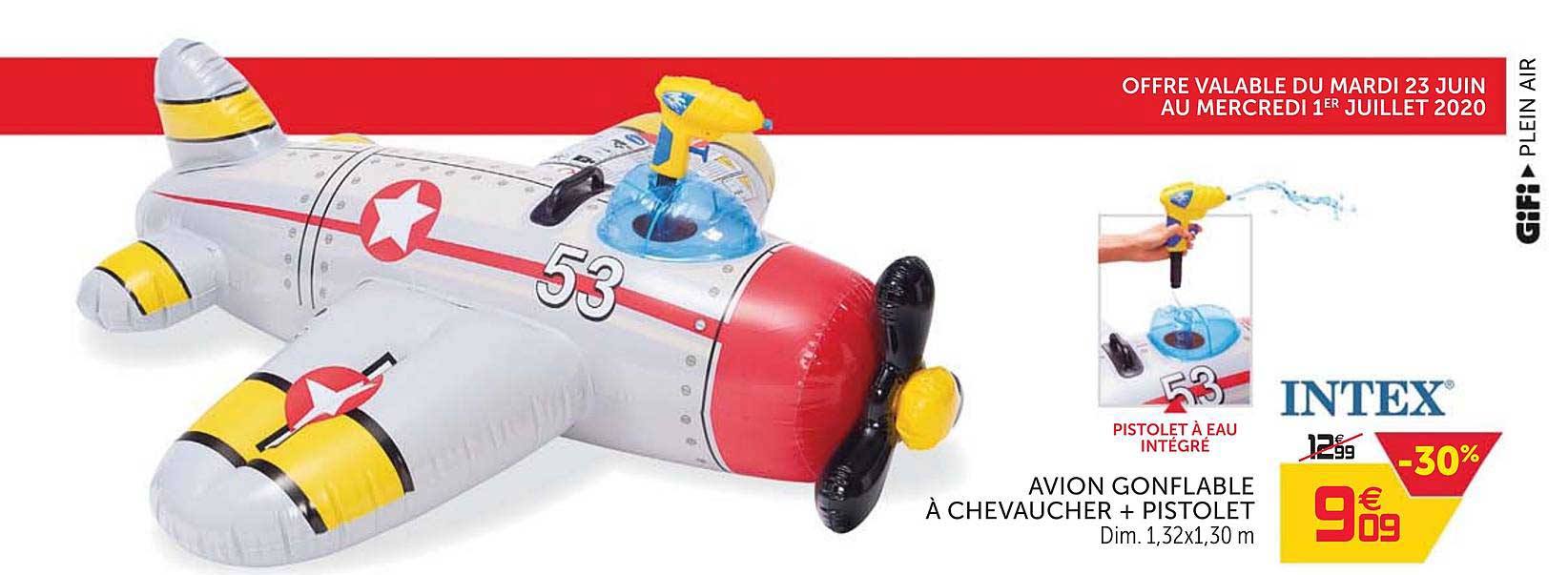 avion gonflable à chevaucher + pistolet intex
