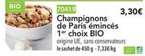 champignons de paris émincés 1er choix bio