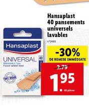 hansaplast 40 pansements universels lavables -30% de remise immédiate