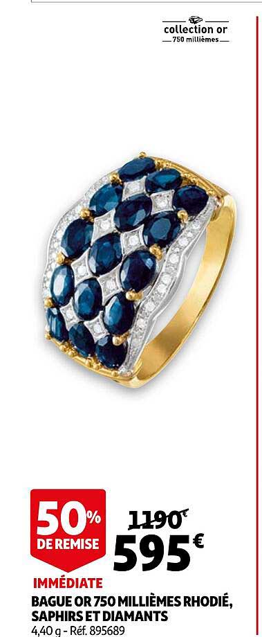 bague or 750 millièmes rhodié, saphirs et diamants