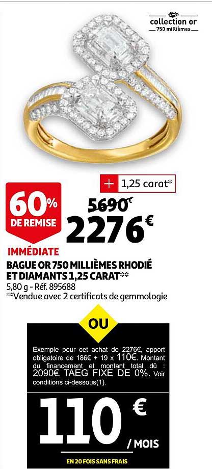 bague or 750 millièmes rhodié et diamants 1,25 carat