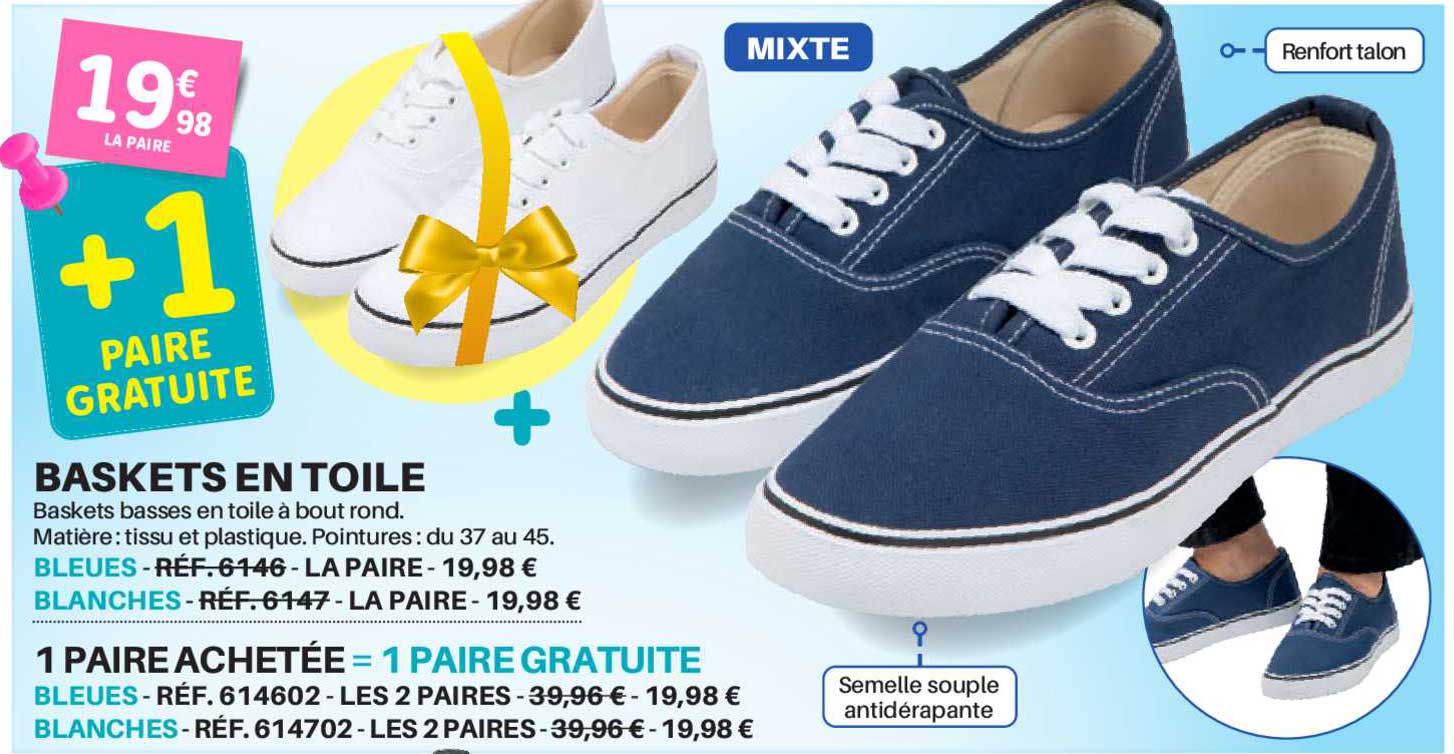 baskets en toile 1 paire acheté = 1 paire gratuite