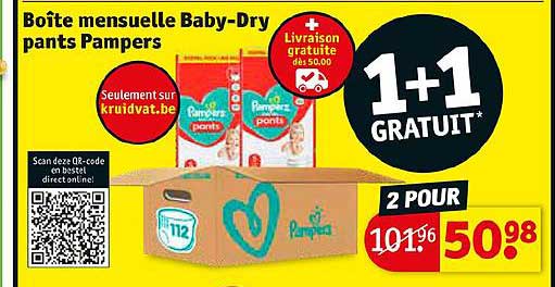 boôte mensuelle baby-dry pants pampers 1+1 gratuit