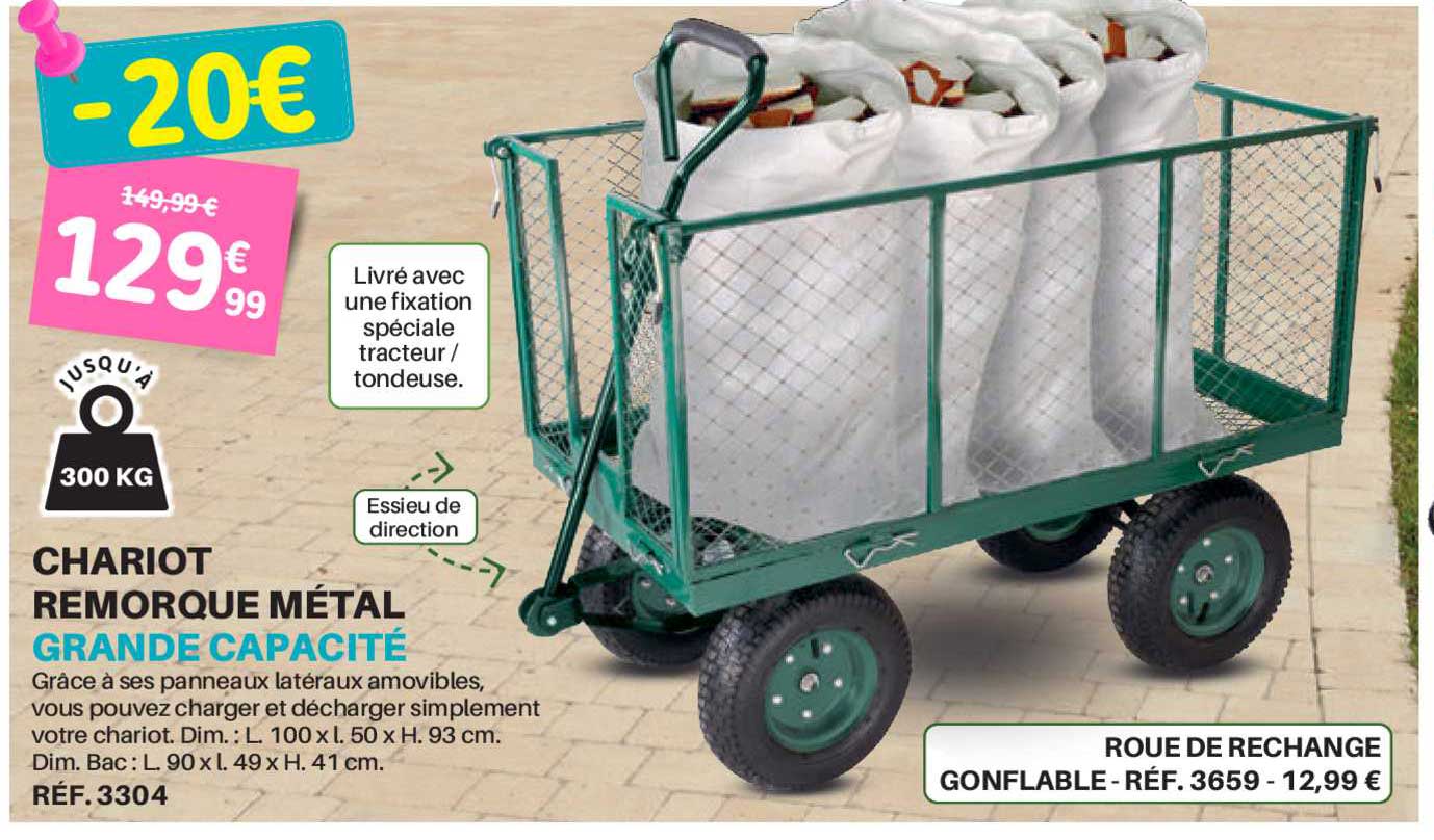 chariot remorque métal grande capacité