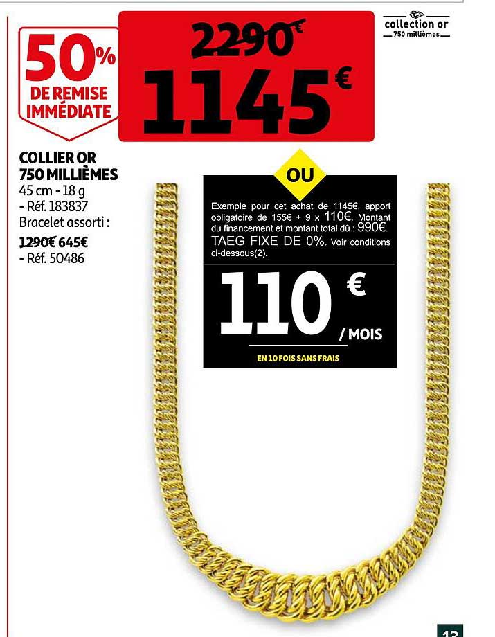 collier or 750 millièmes