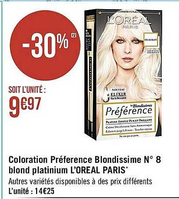 coloration préference blondissime n°8 blond platinium l'oréal paris