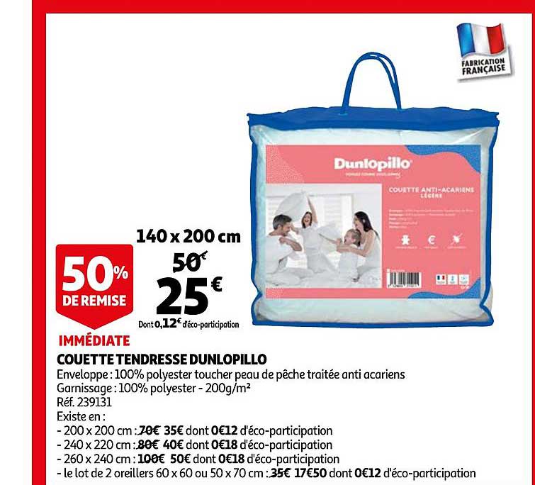 couette tendresse dunlopillo 140 x 200 cm