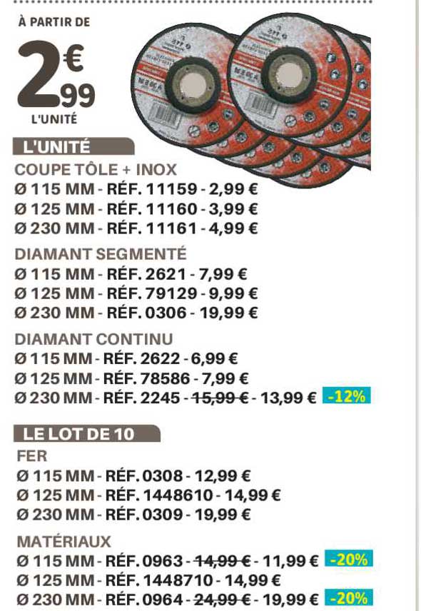 coupe tôle + inox diamant segmenté diamant continu