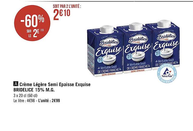 crème légère semi épaisse exquise bridélice 15% m.g.