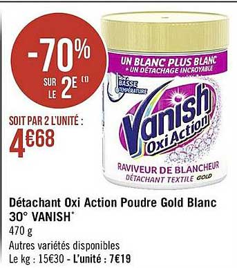 Détachant Oxi Action Poudre Gold Blanc 30° Vanish