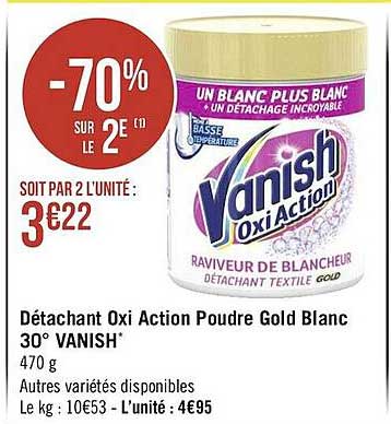 détachant oxi action poudre gold blanc 30° vanish