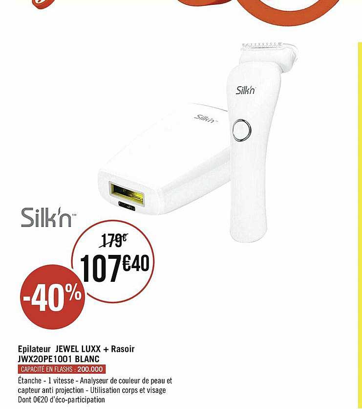 épilateur jewel luxx + rasoir jwx20pe 1001 blanc silk'n