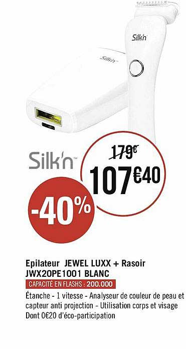 épilateur jewel luxx + rasoir silk'n jwx20pe 1001 blanc