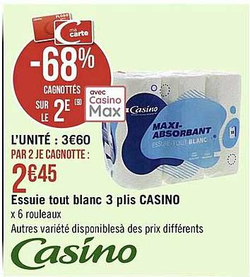 essuie tout blanc 3 plis casino