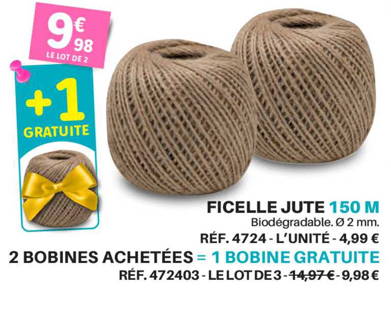 ficelle jute 150 m 2 bobines achetées = 1 bobine gratuite